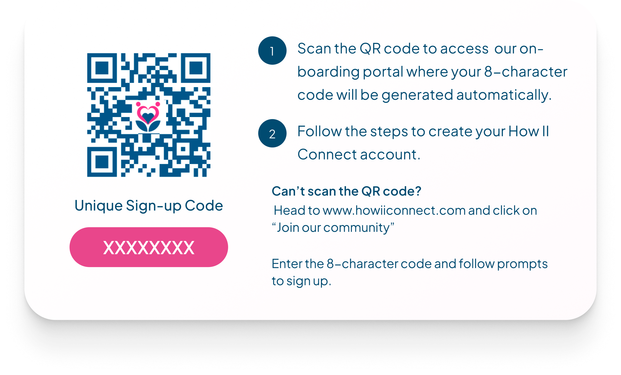 How II Connect journal back cover with QR code and signup instructions